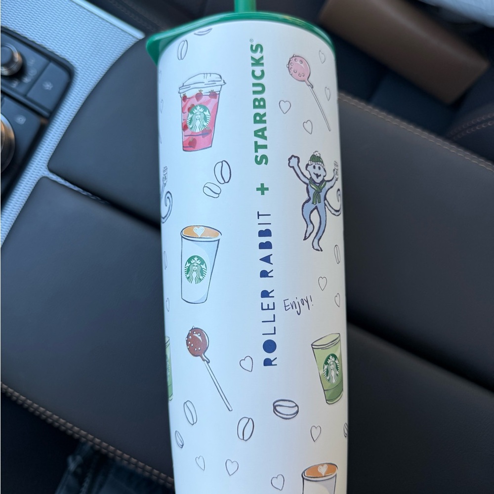 Starbucks Roller Rabbit White Tumbler with Green Lid